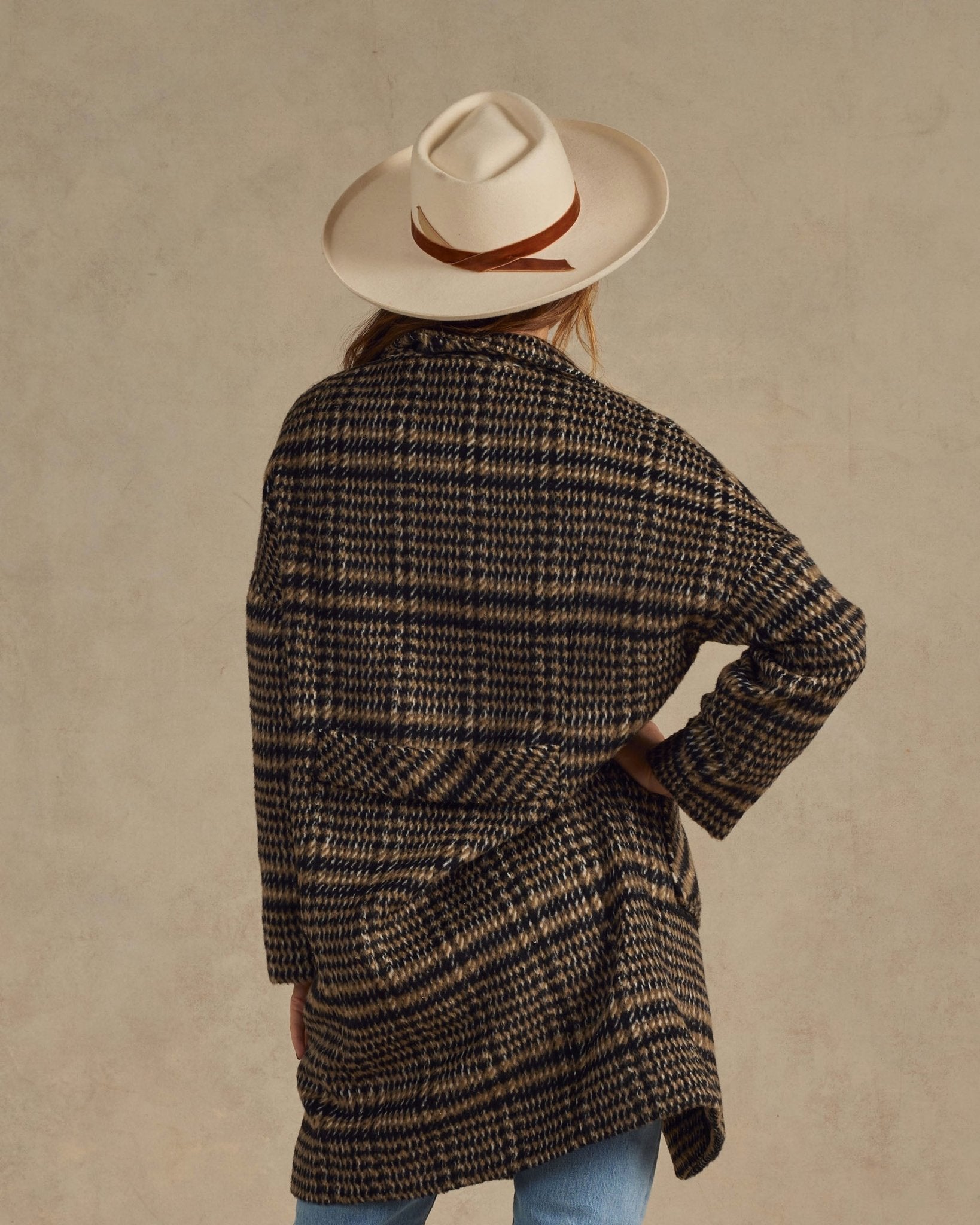 Longline Coat | Brown Houndstooth - Rylee + Cru Canada