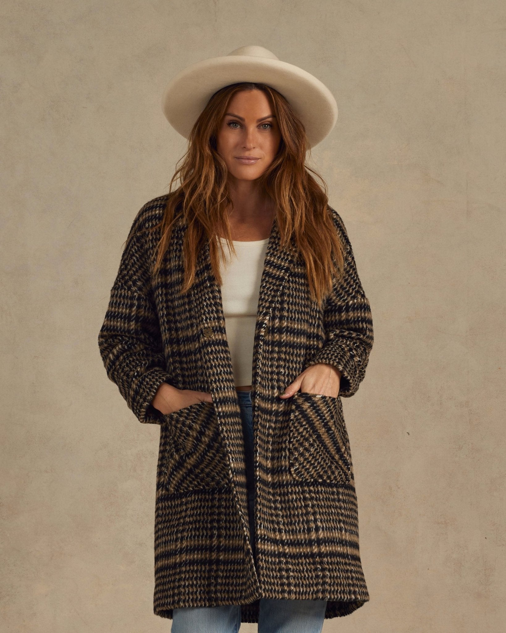 Longline Coat | Brown Houndstooth - Rylee + Cru Canada