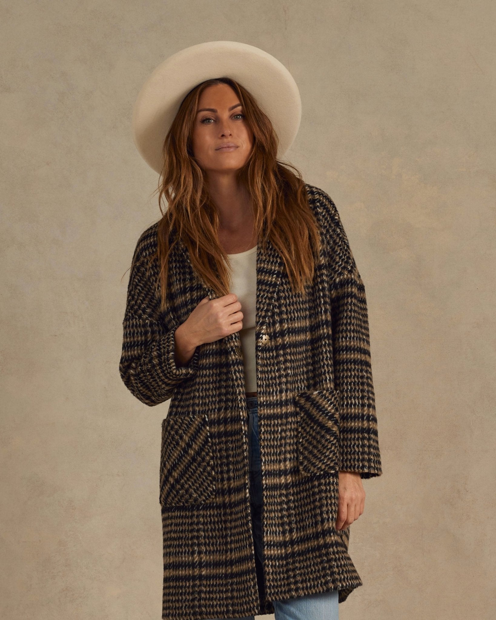 Longline Coat | Brown Houndstooth - Rylee + Cru Canada