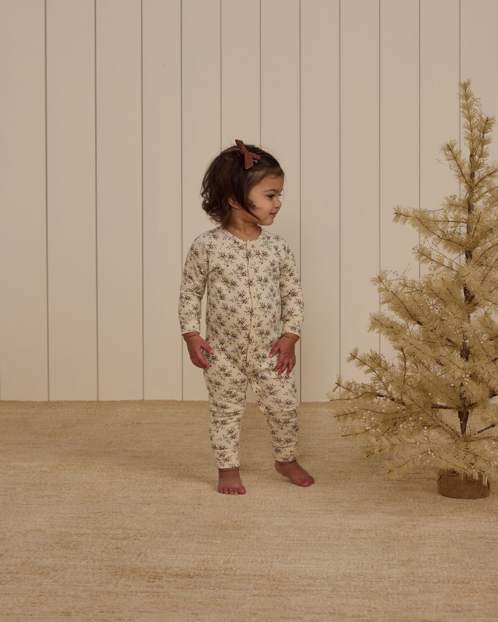 Organic Long John Pajamas || Holiday Floral - Rylee + Cru Canada