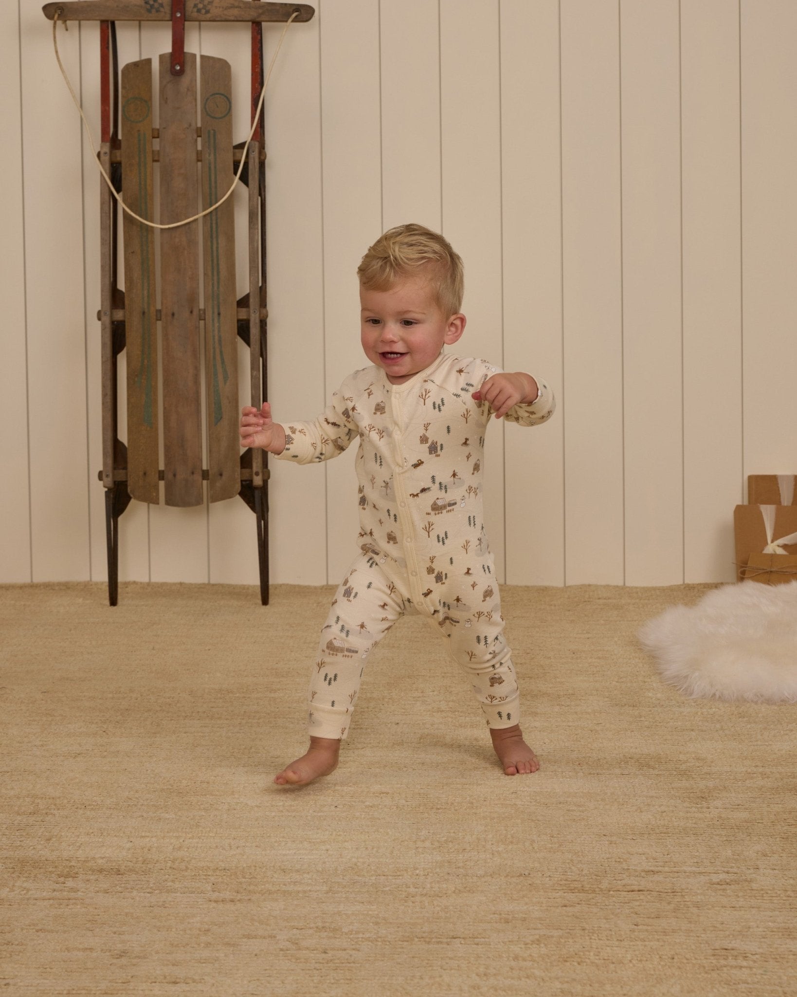 Organic Long John Pajamas || Winter Town - Rylee + Cru Canada