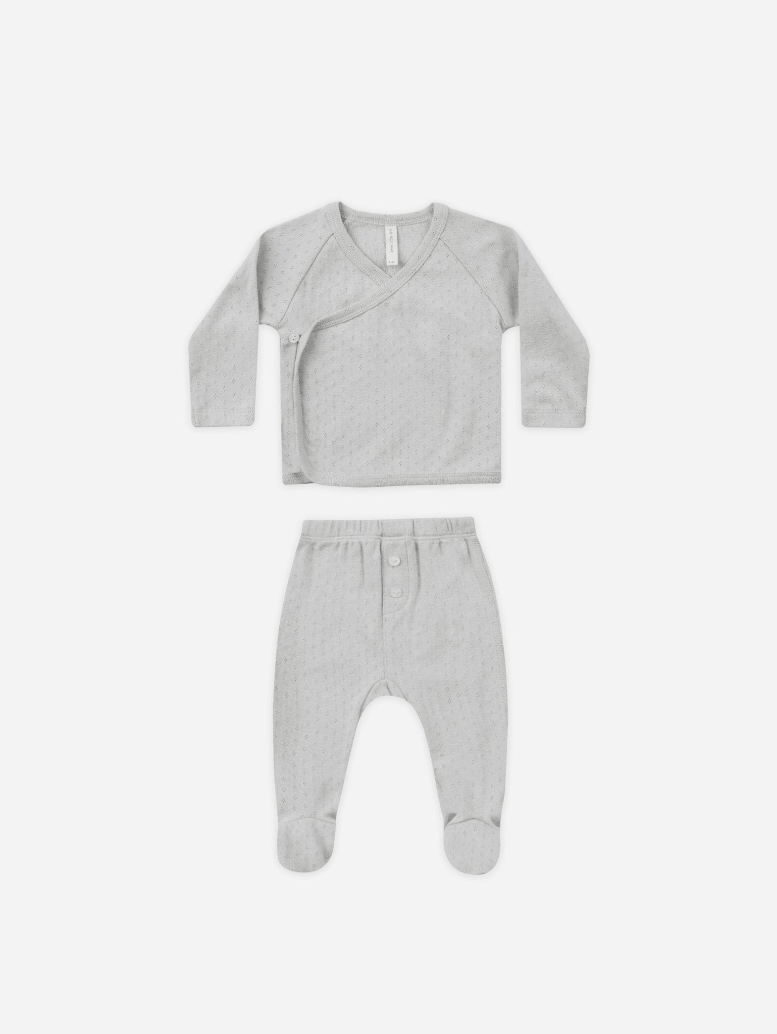 Pointelle Wrap Top + Footed Pant || Cloud - Rylee + Cru Canada