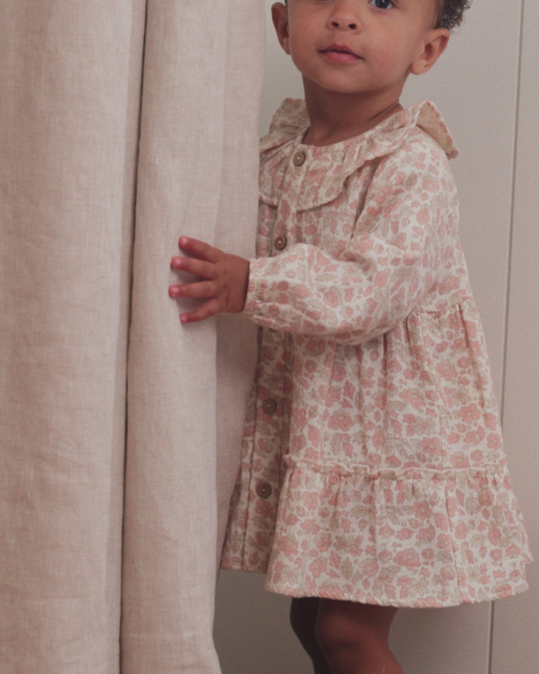 Ruffle Collar Button Dress Pink Blossom