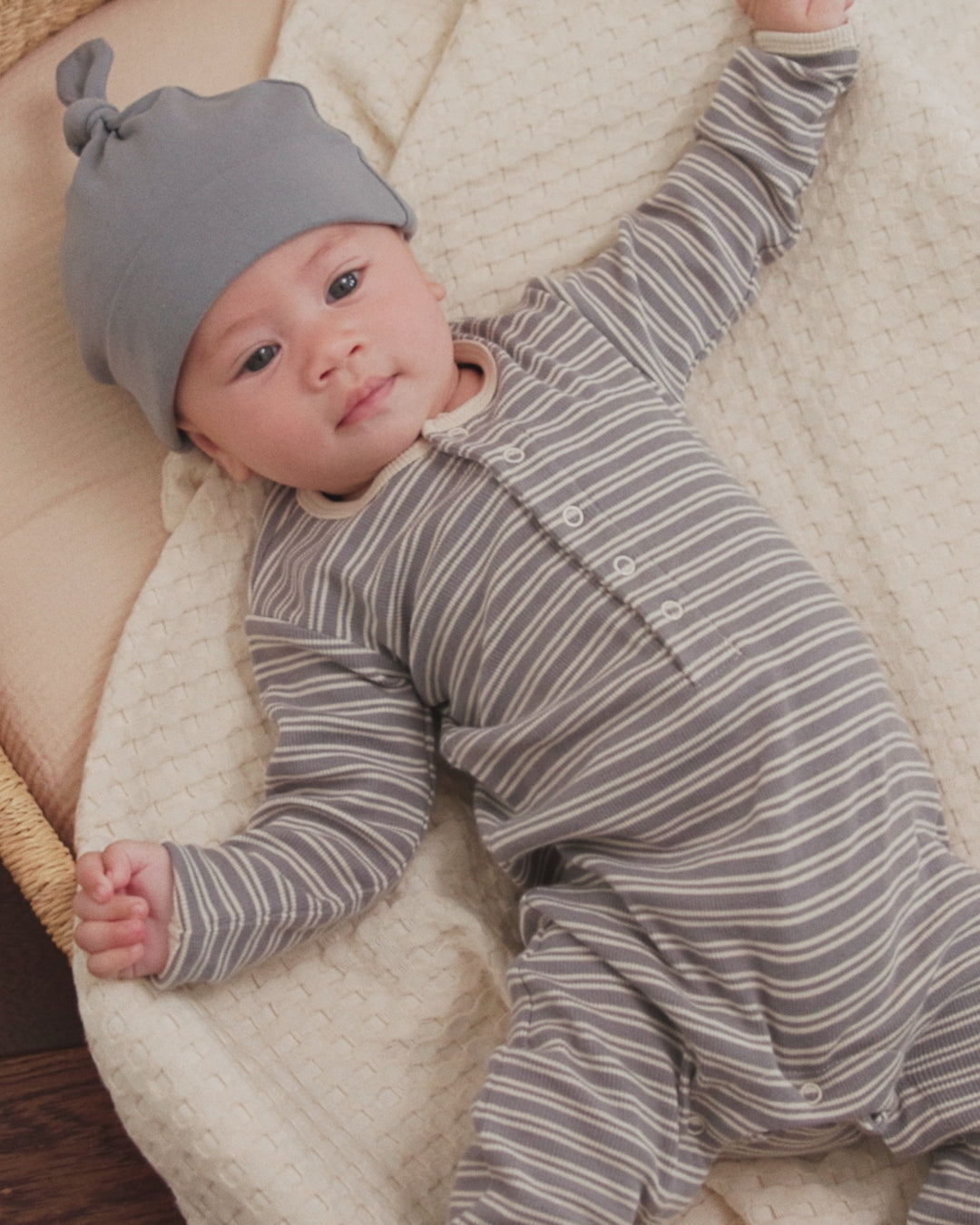 Ribbed Baby Jumpsuit Slate Microstripe