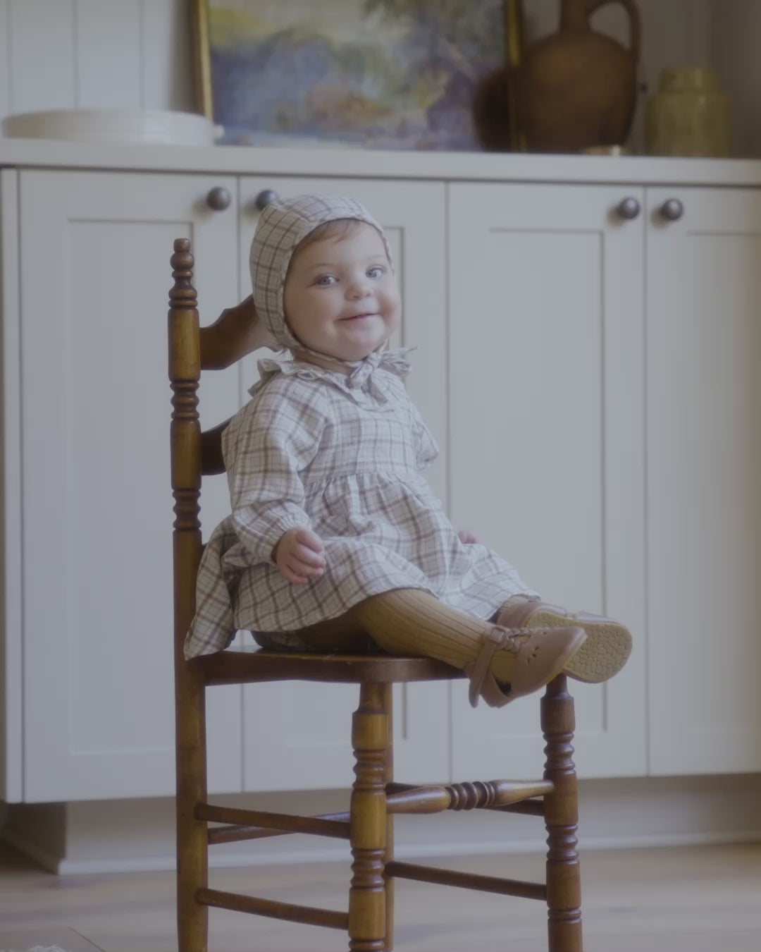 Woven Baby Bonnet || Blue Plaid