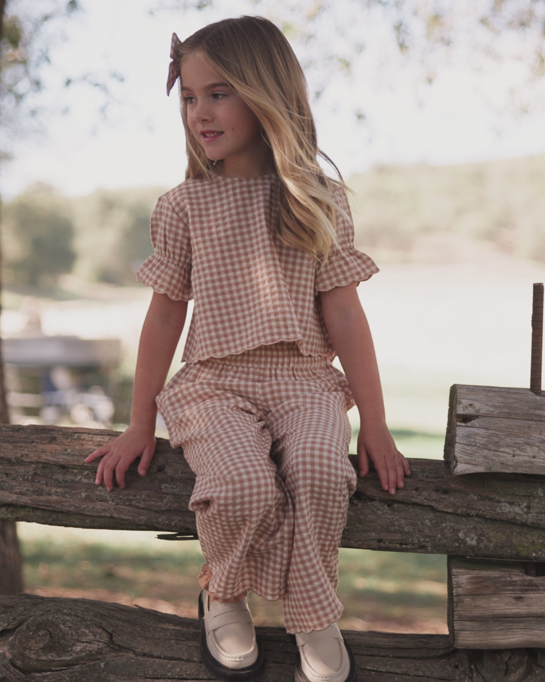 Blouse Francie à carreaux vichy couleur fauve