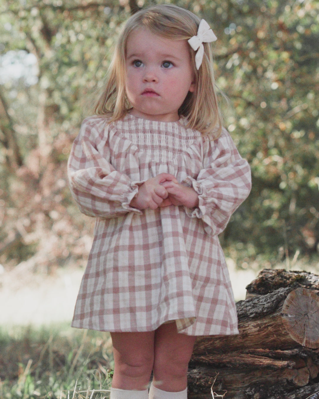 V Smocked Dress Rustic Plaid
