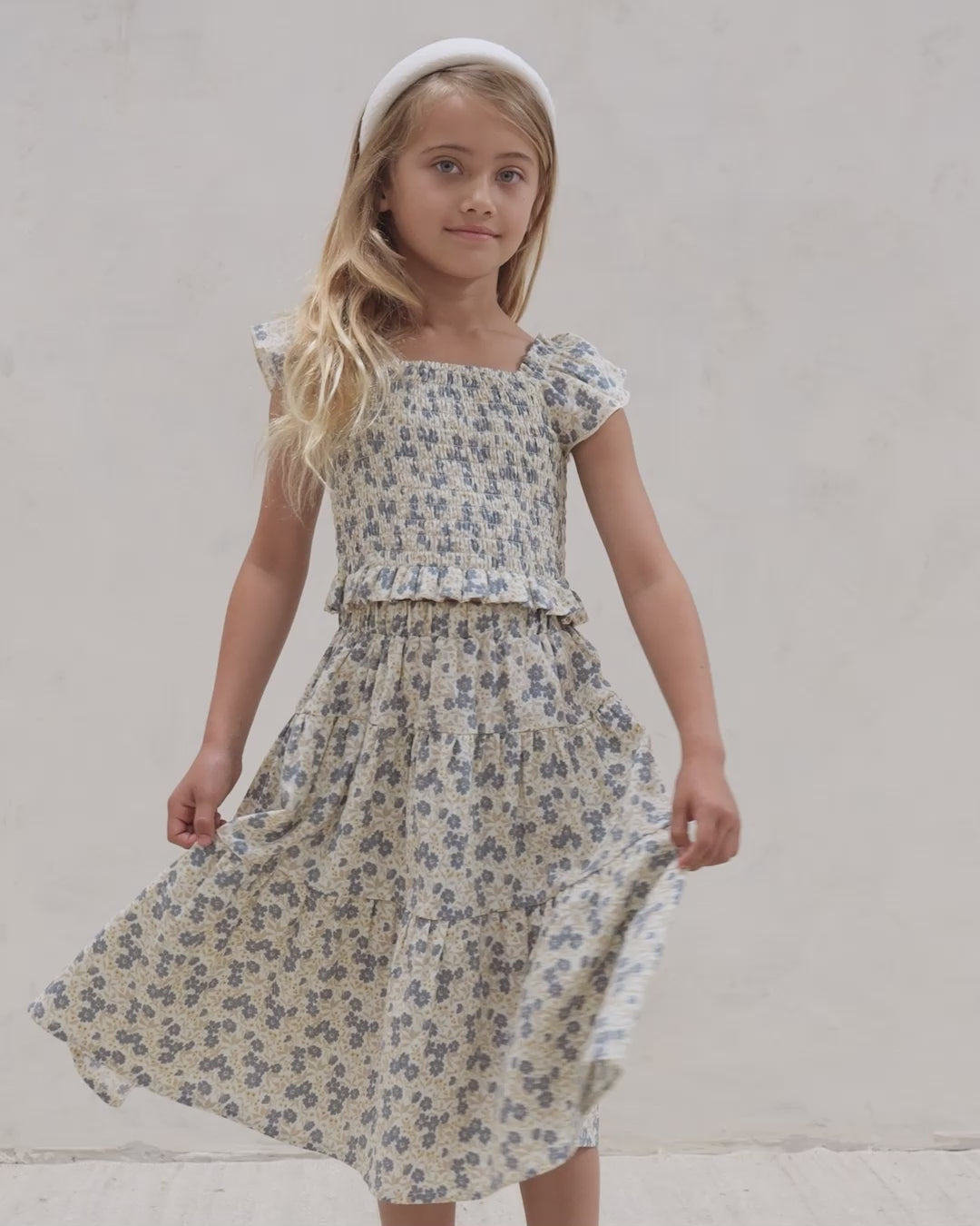Tiered Midi Skirt || Blue Ditsy