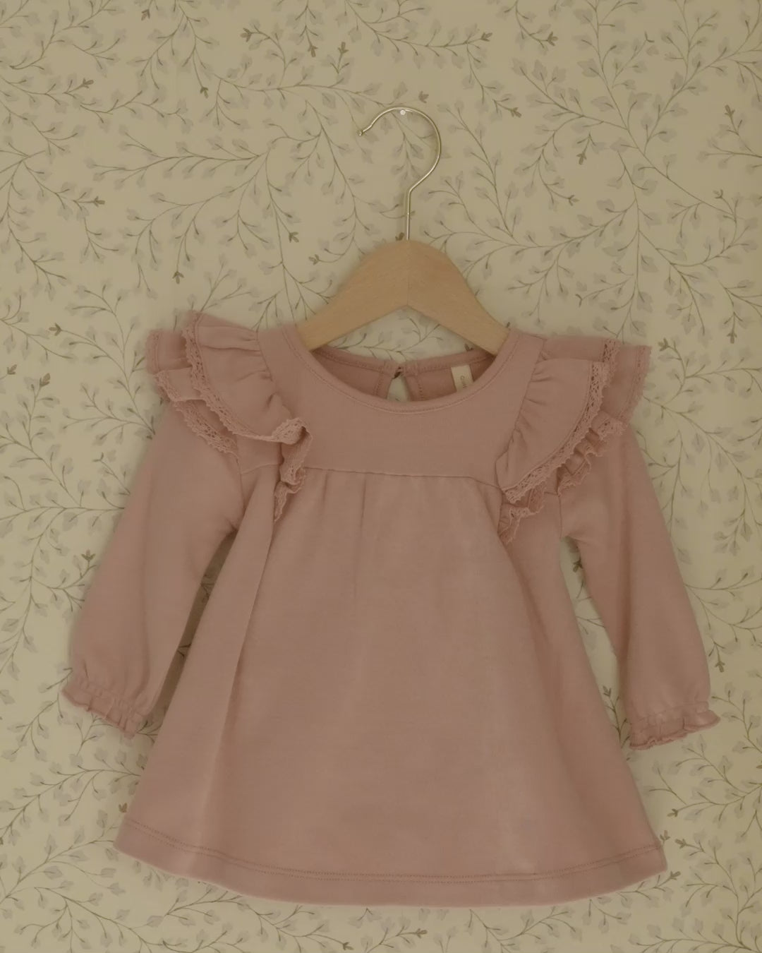Long Sleeve Flutter Dress || Rose