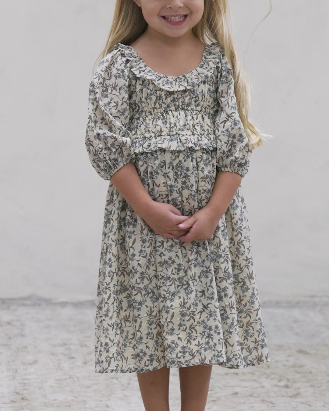 Robe Junie || Motif floral bleu vintage