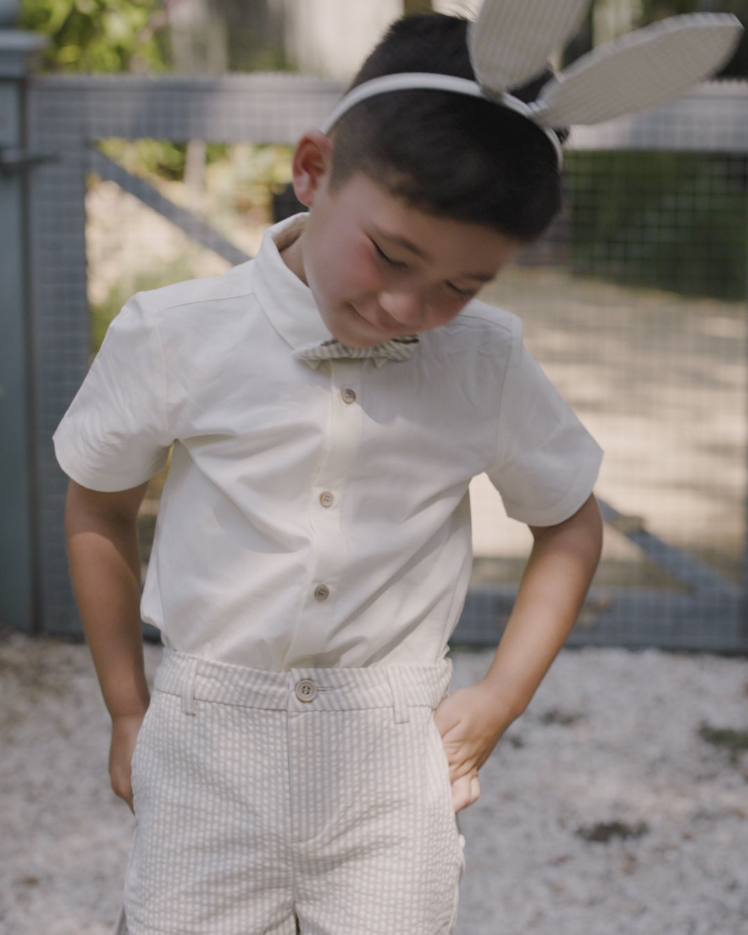 Bandeau Lapin en Seersucker Rayé Ciel