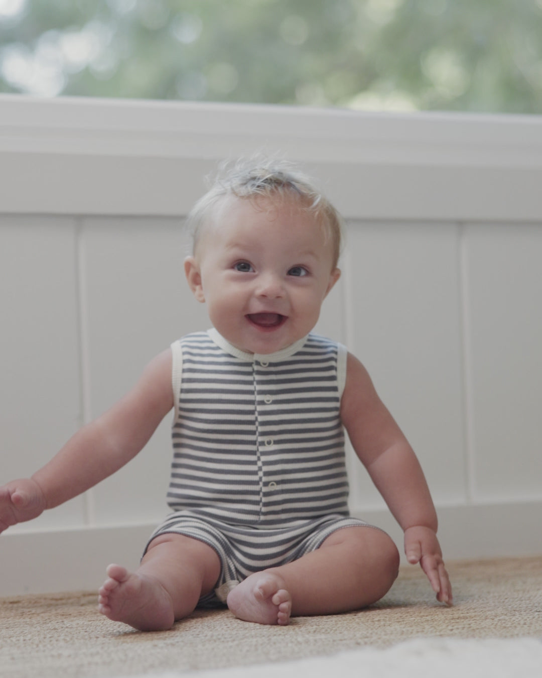 Ribbed Henley Romper Ocean Stripe