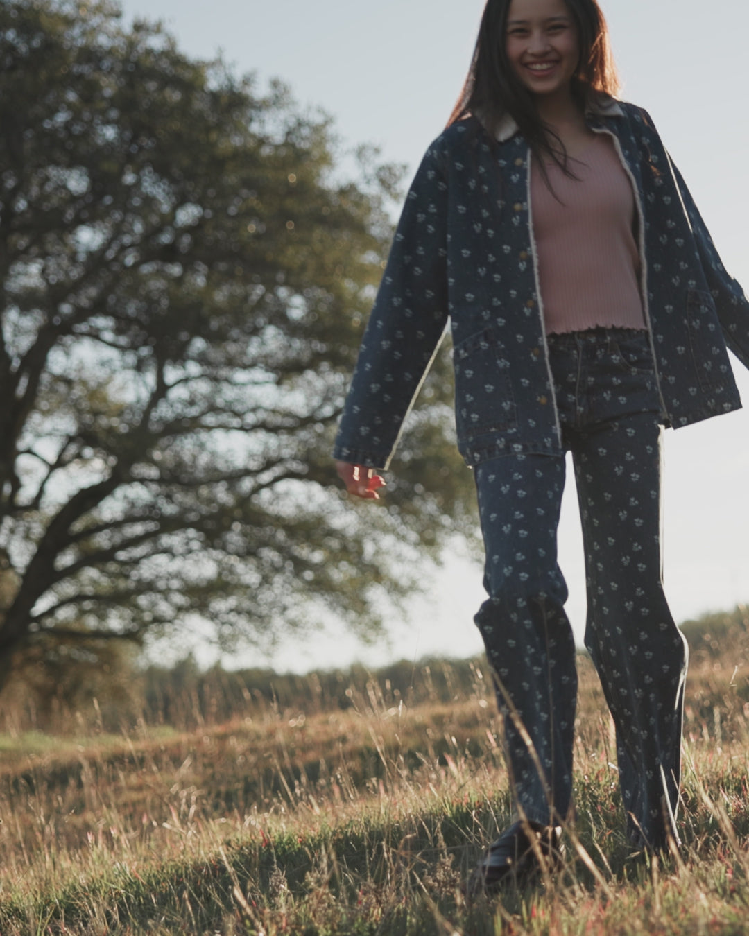 Teen Long Chore Coat Heart Ditsy