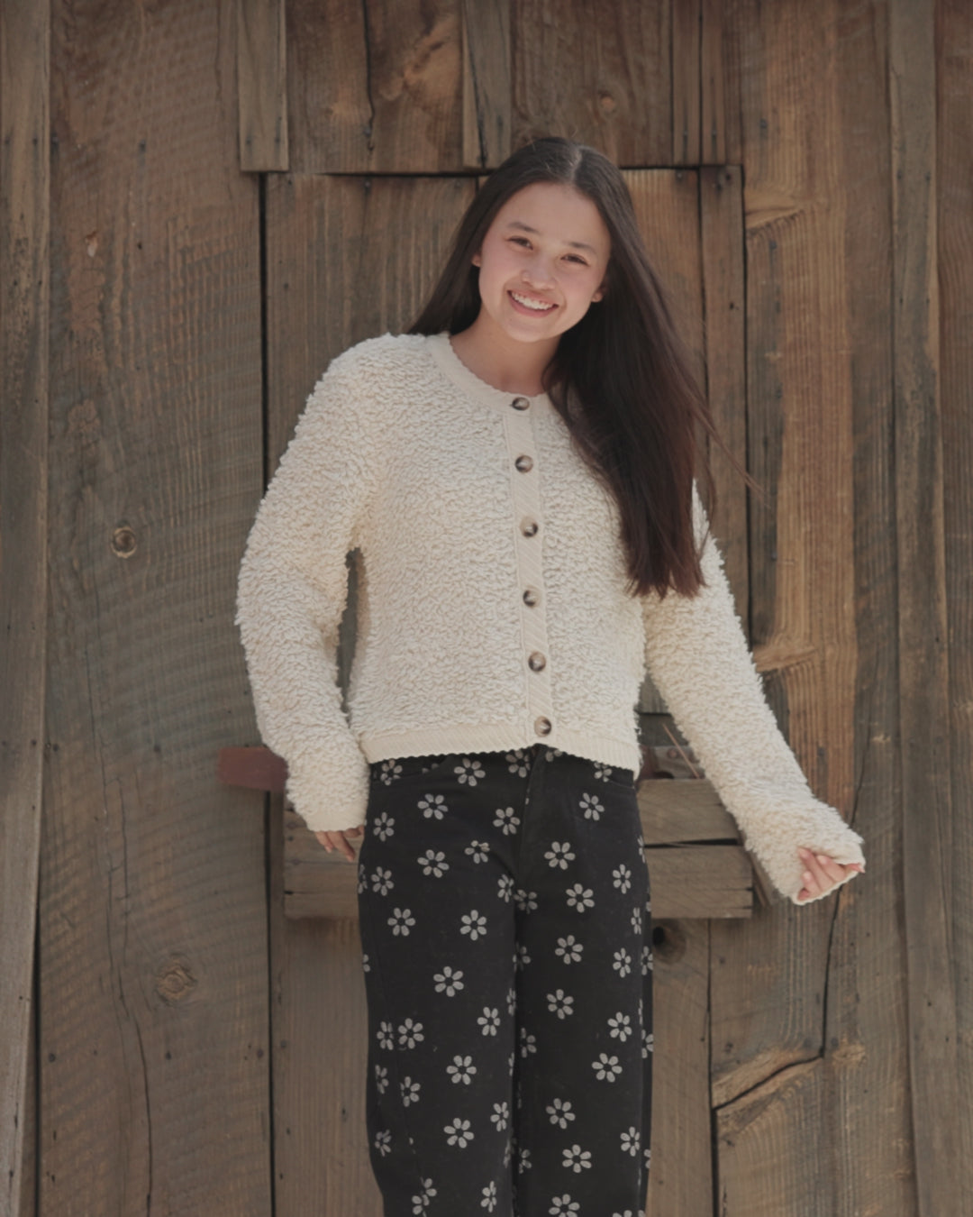 Pantalon Barrel pour ados, marguerite noire