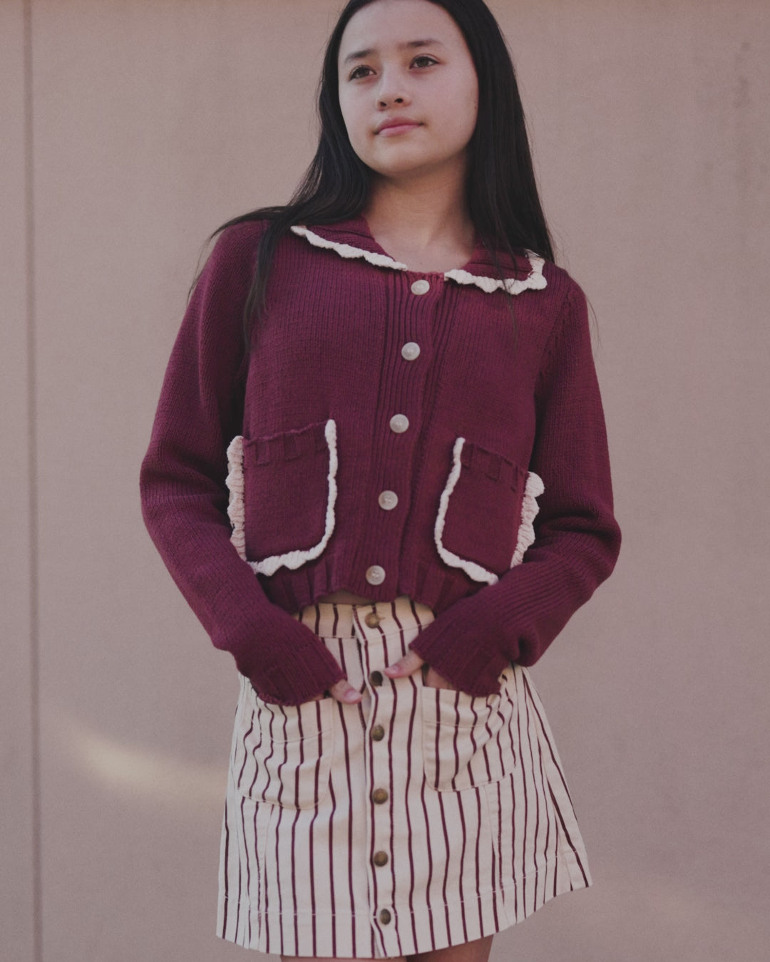 Cardigan à col || Bordeaux Ado