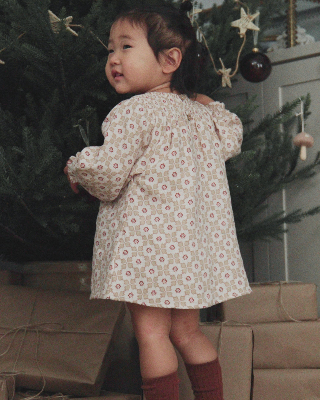 V Smocked Dress Winter Rose