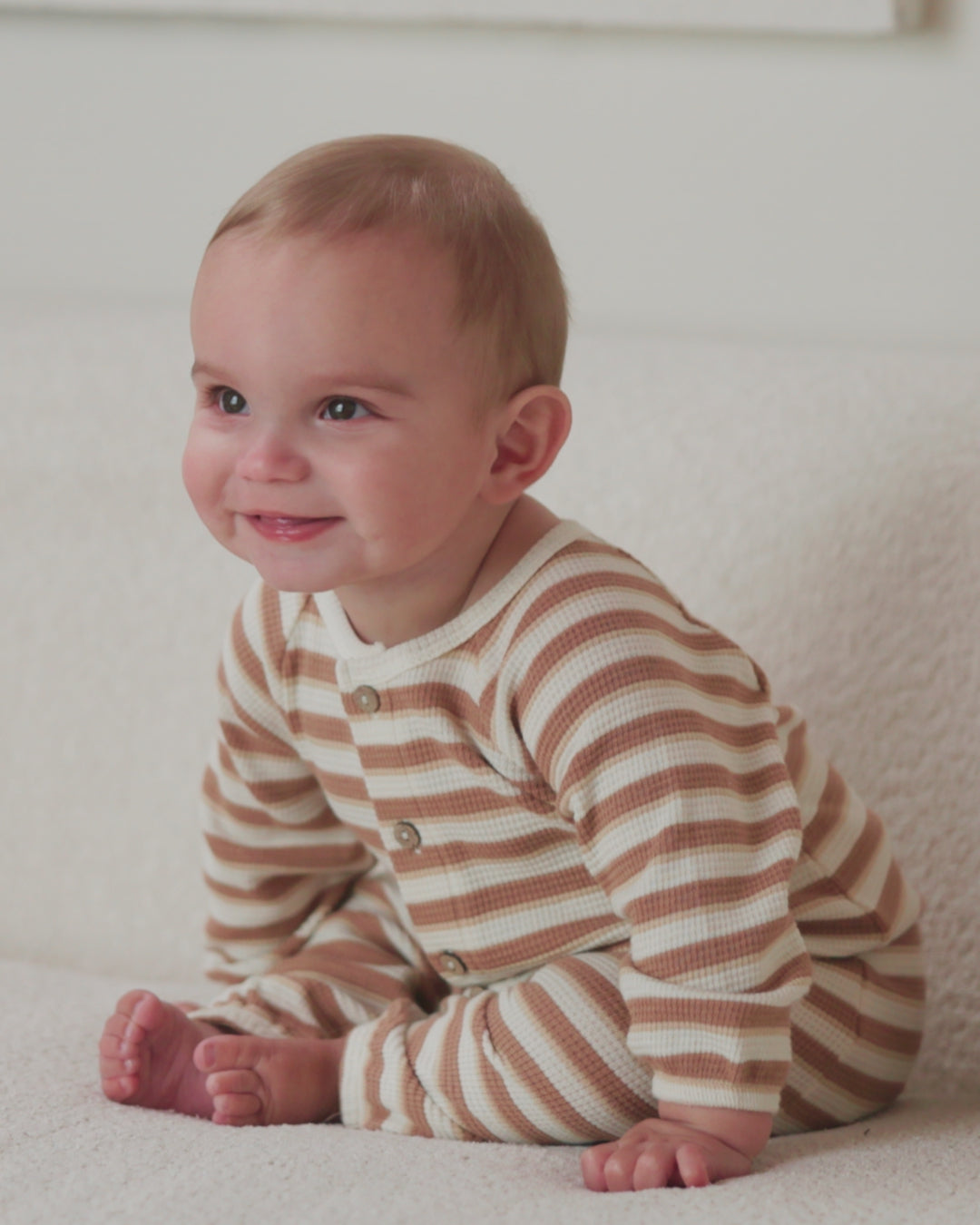 Waffle Long Sleeve Jumpsuit Spice Stripe
