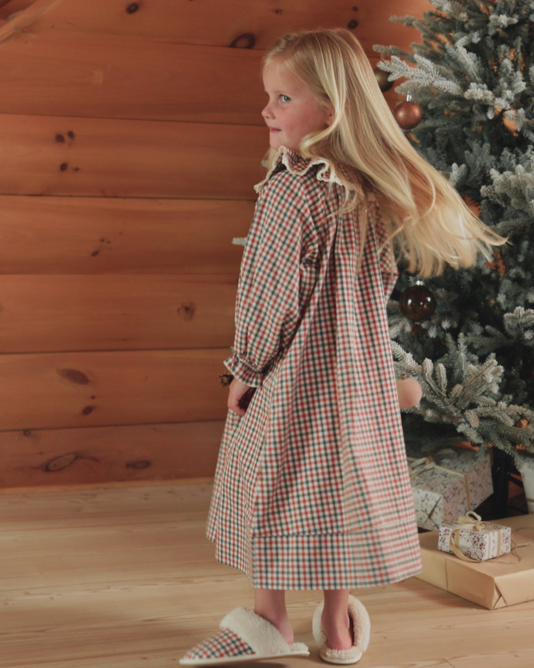 Chemise de nuit pour fille à carreaux de Noël
