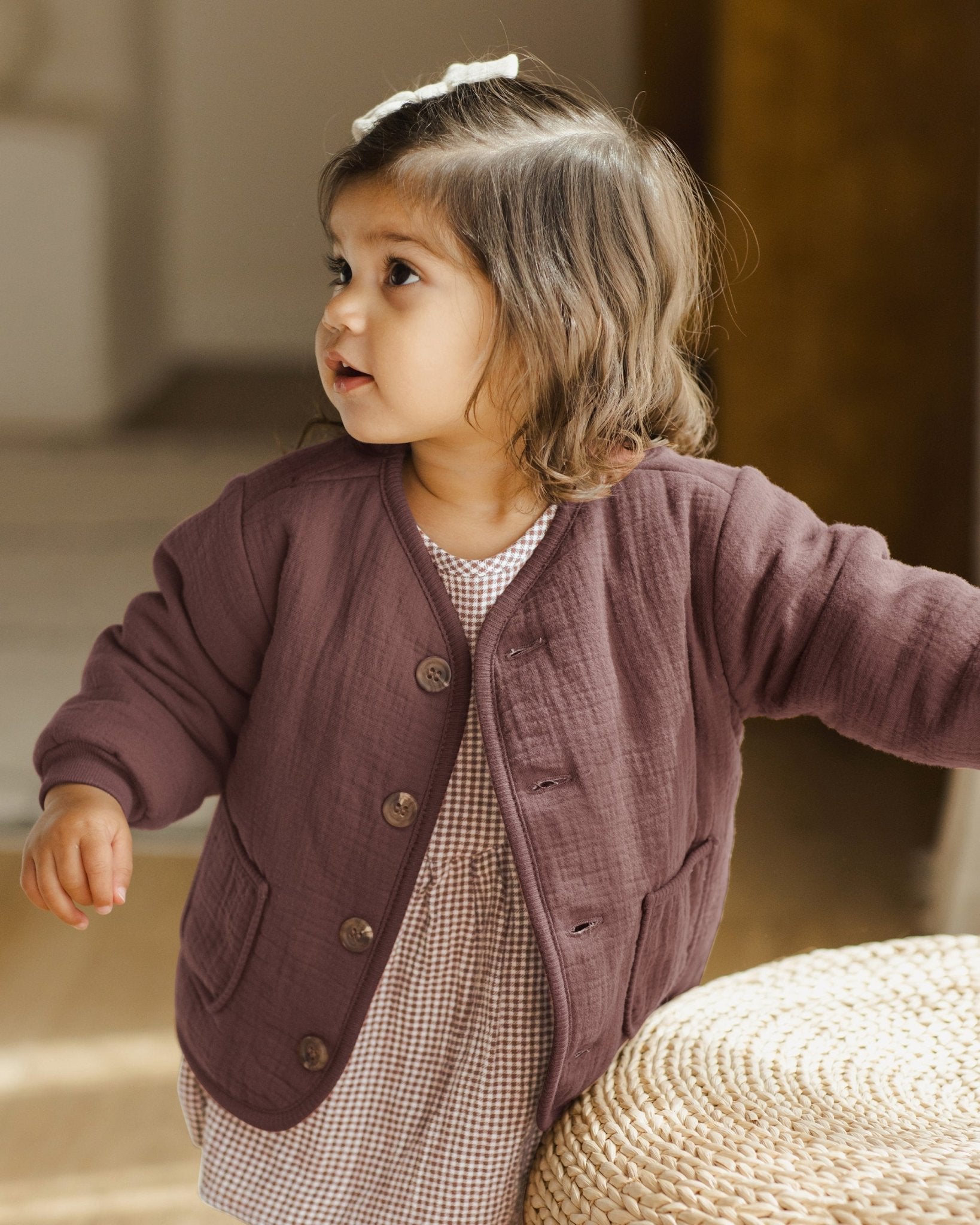 Quilted V - Neck Button Jacket || Plum - Rylee + Cru Canada