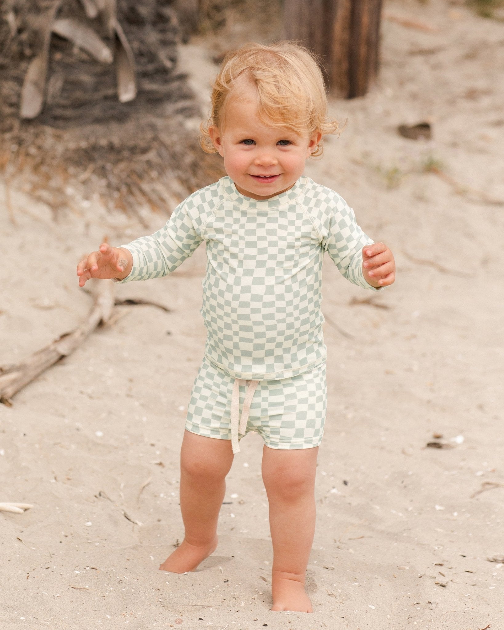 Rash Guard Boy Set || Seafoam Check - Rylee + Cru Canada