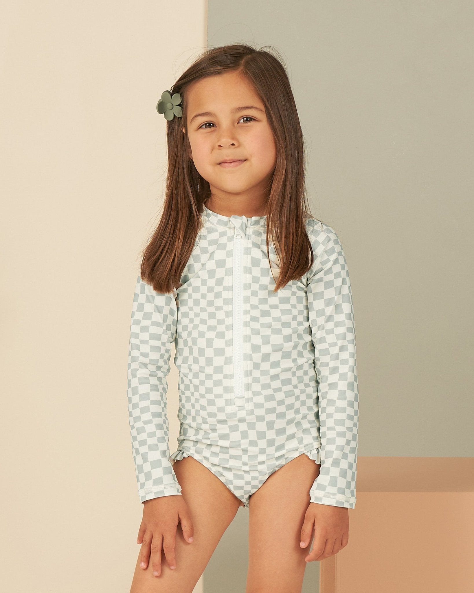 Rash Guard One - Piece || Seafoam Check - Rylee + Cru Canada