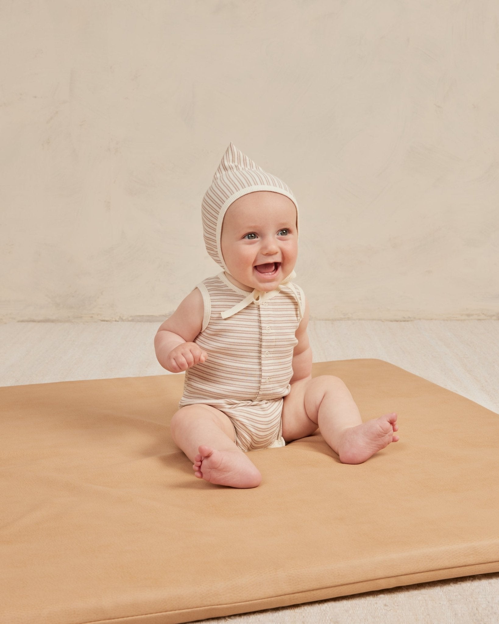 Ribbed Henley Romper || Oat Stripe - Rylee + Cru Canada