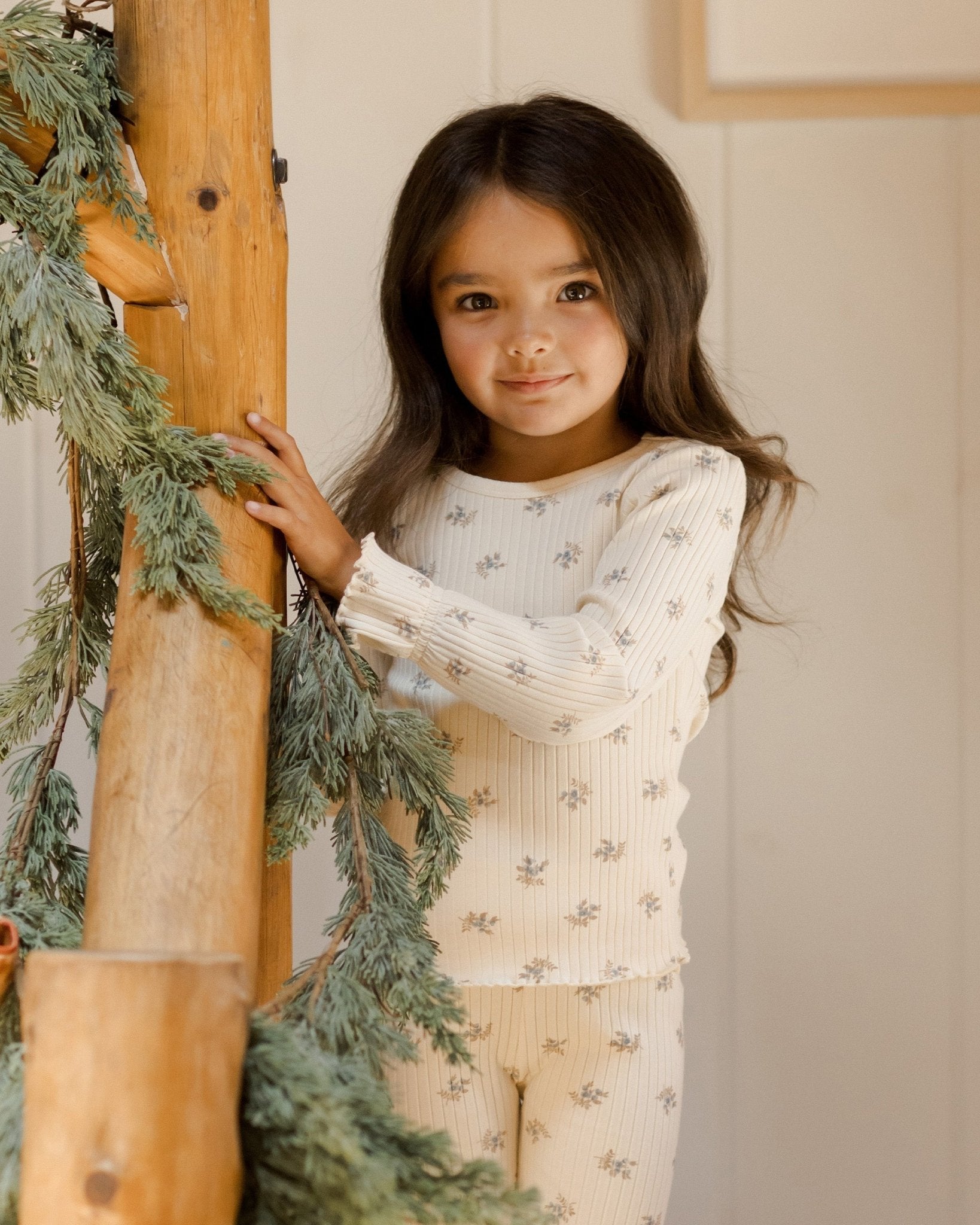 Ribbed Long Sleeve Top || Blue Ditsy - Rylee + Cru Canada