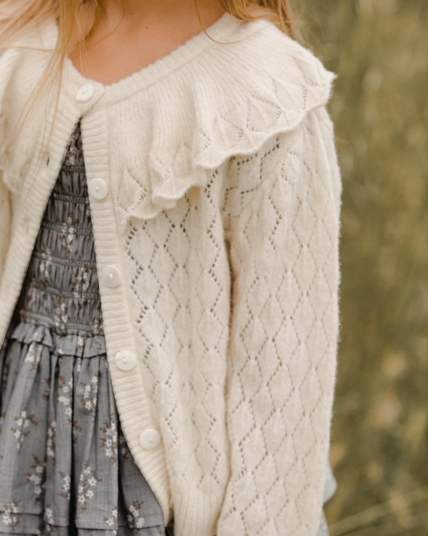 Ruffle Cardigan Sweater || Ecru - Rylee + Cru Canada