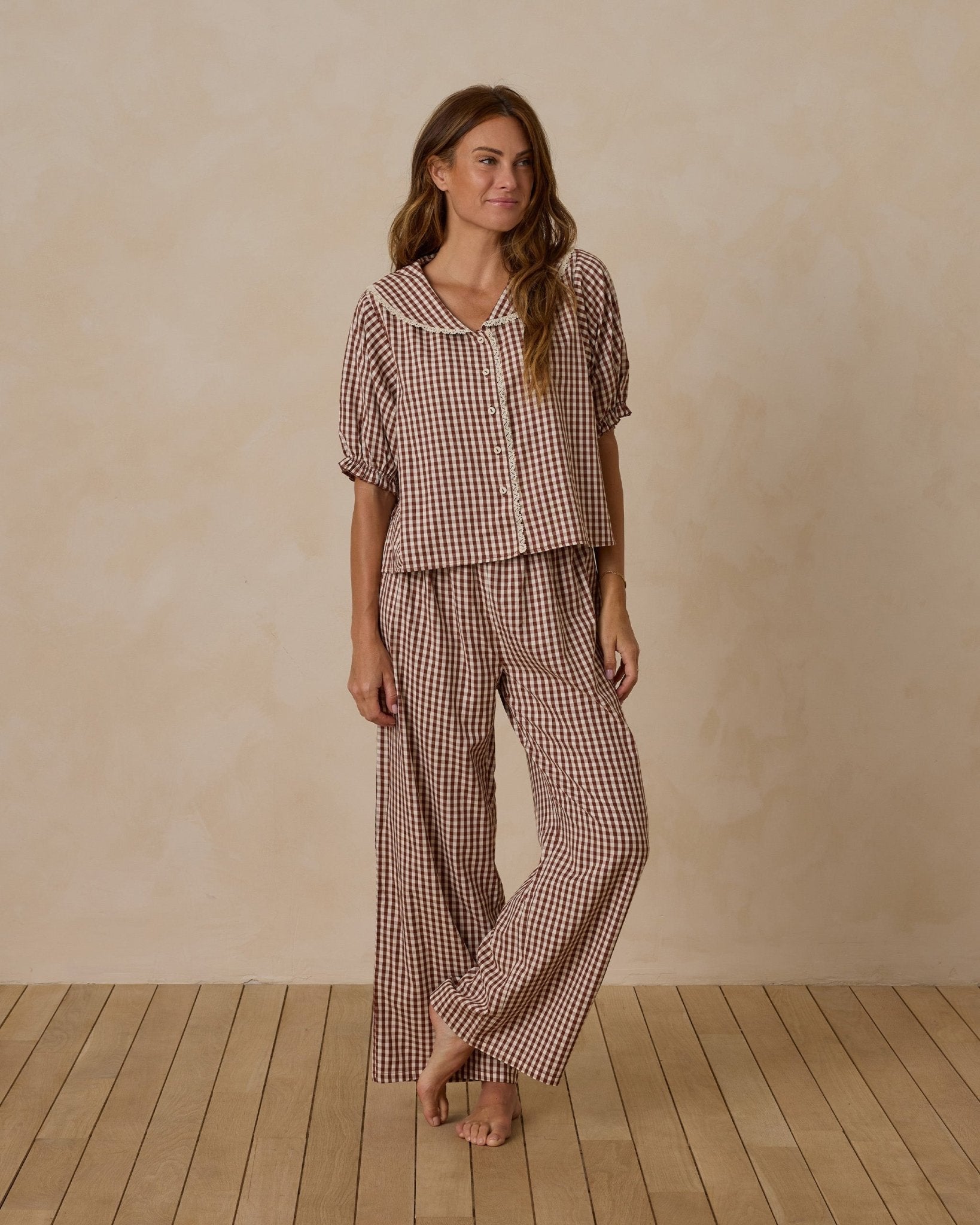 Ruffle Pajamas | Brick Gingham - Rylee + Cru Canada