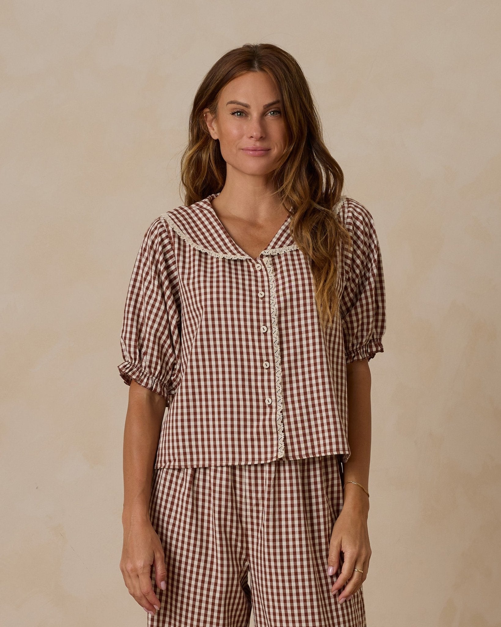 Ruffle Pajamas Brick Gingham