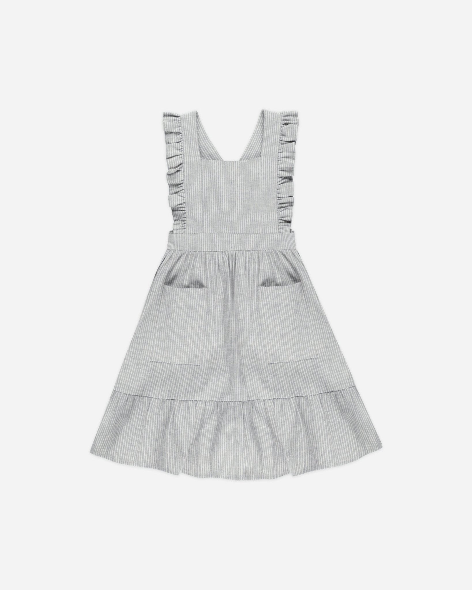 Ruffle Pinafore Dress || Blue Micro Stripe - Rylee + Cru Canada