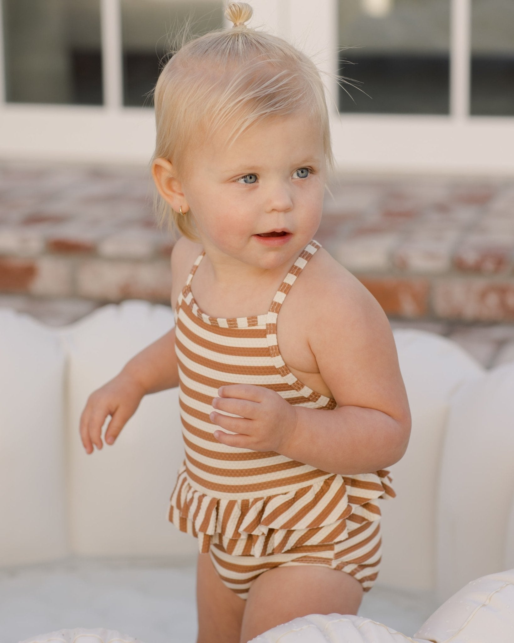 Ruffled One - Piece Swimsuit || Clay Stripe - Rylee + Cru Canada