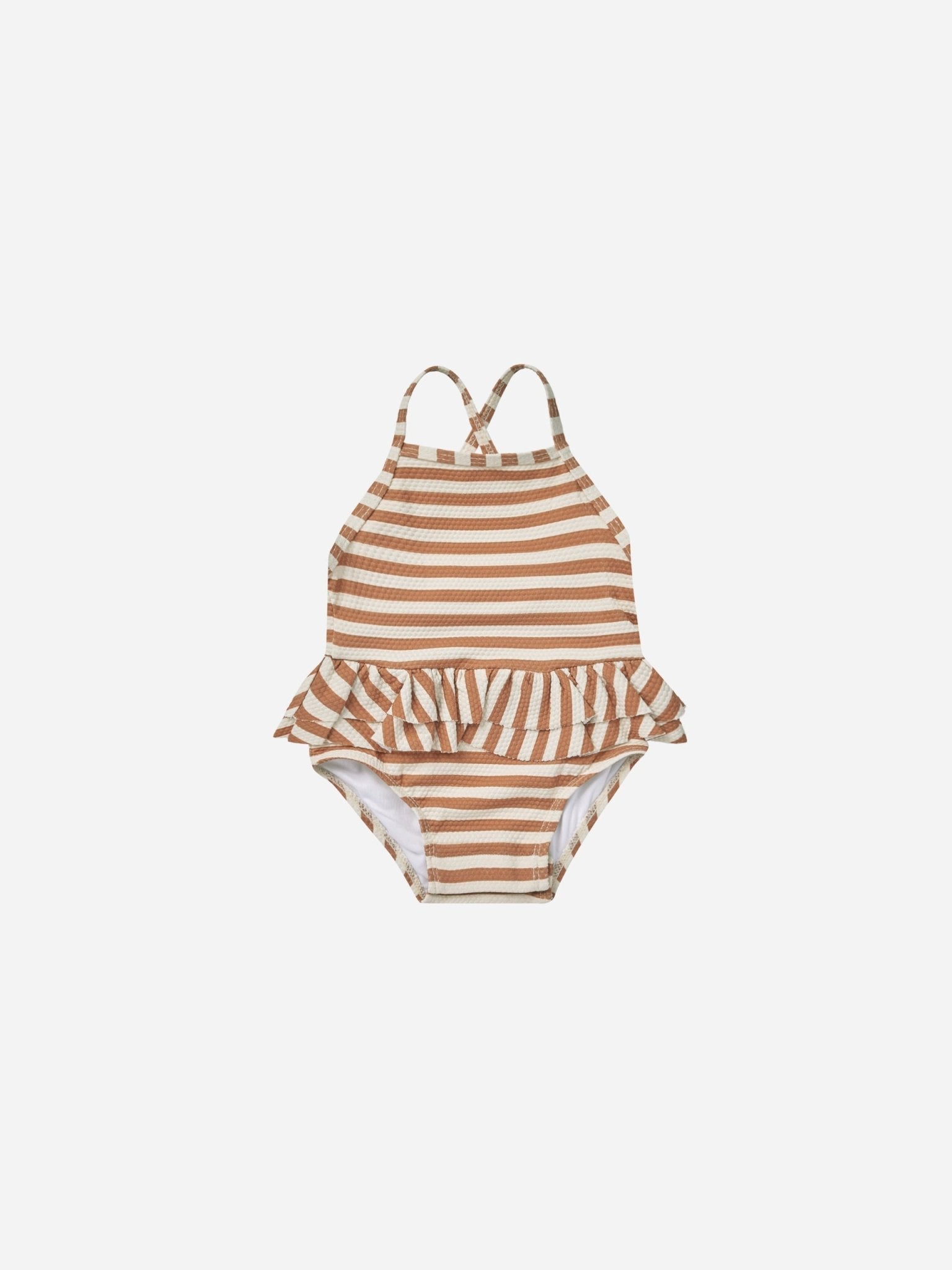 Ruffled One - Piece Swimsuit || Clay Stripe - Rylee + Cru Canada