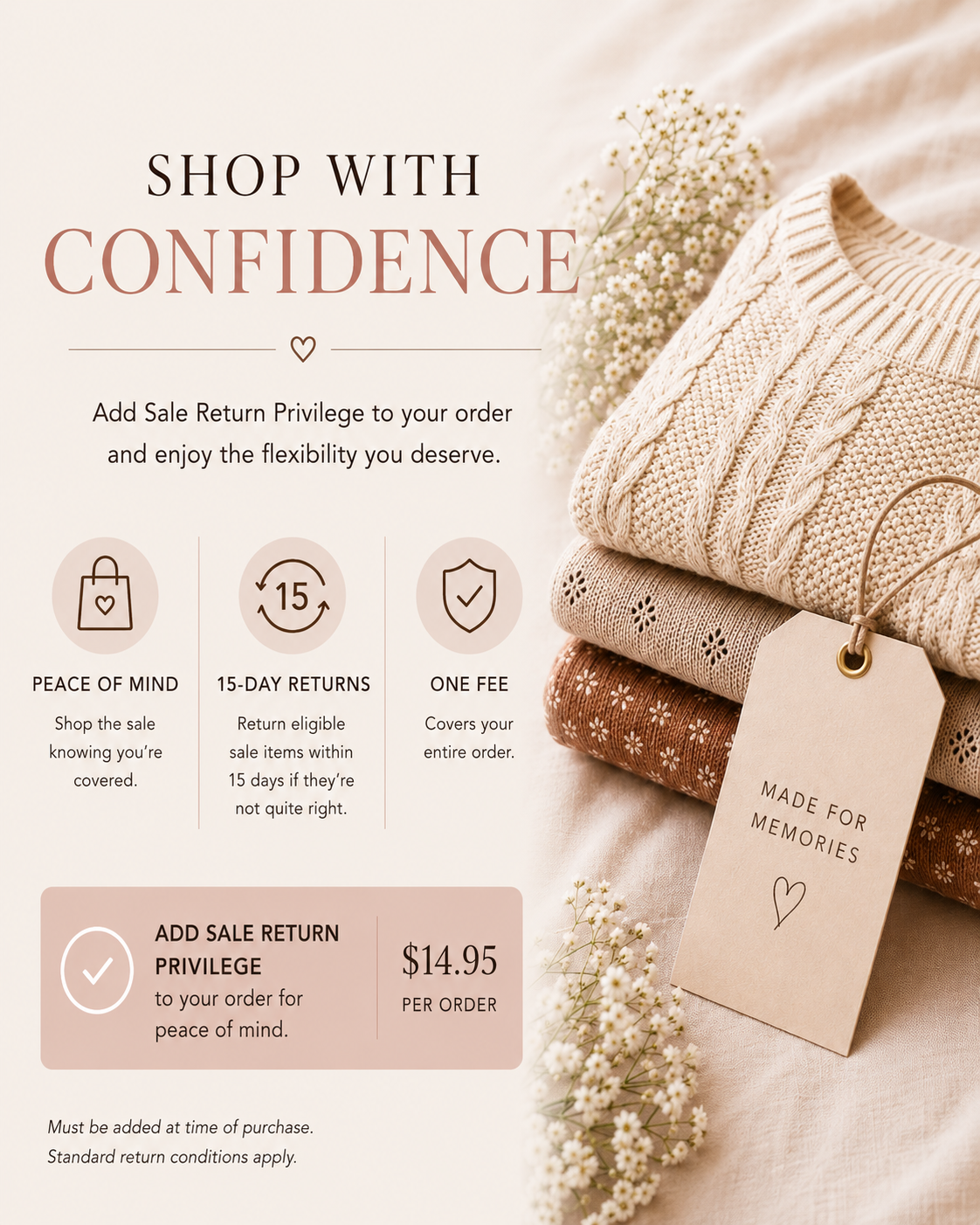 add sale return privilege to your order for peace of mind