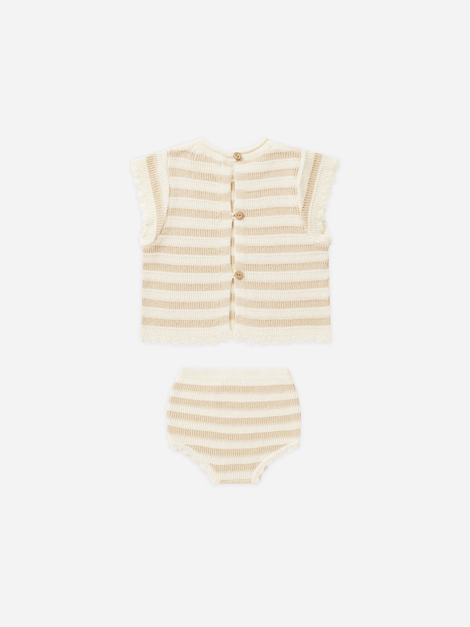 Scallop Knit Baby Set || Sand Stripe - Rylee + Cru Canada