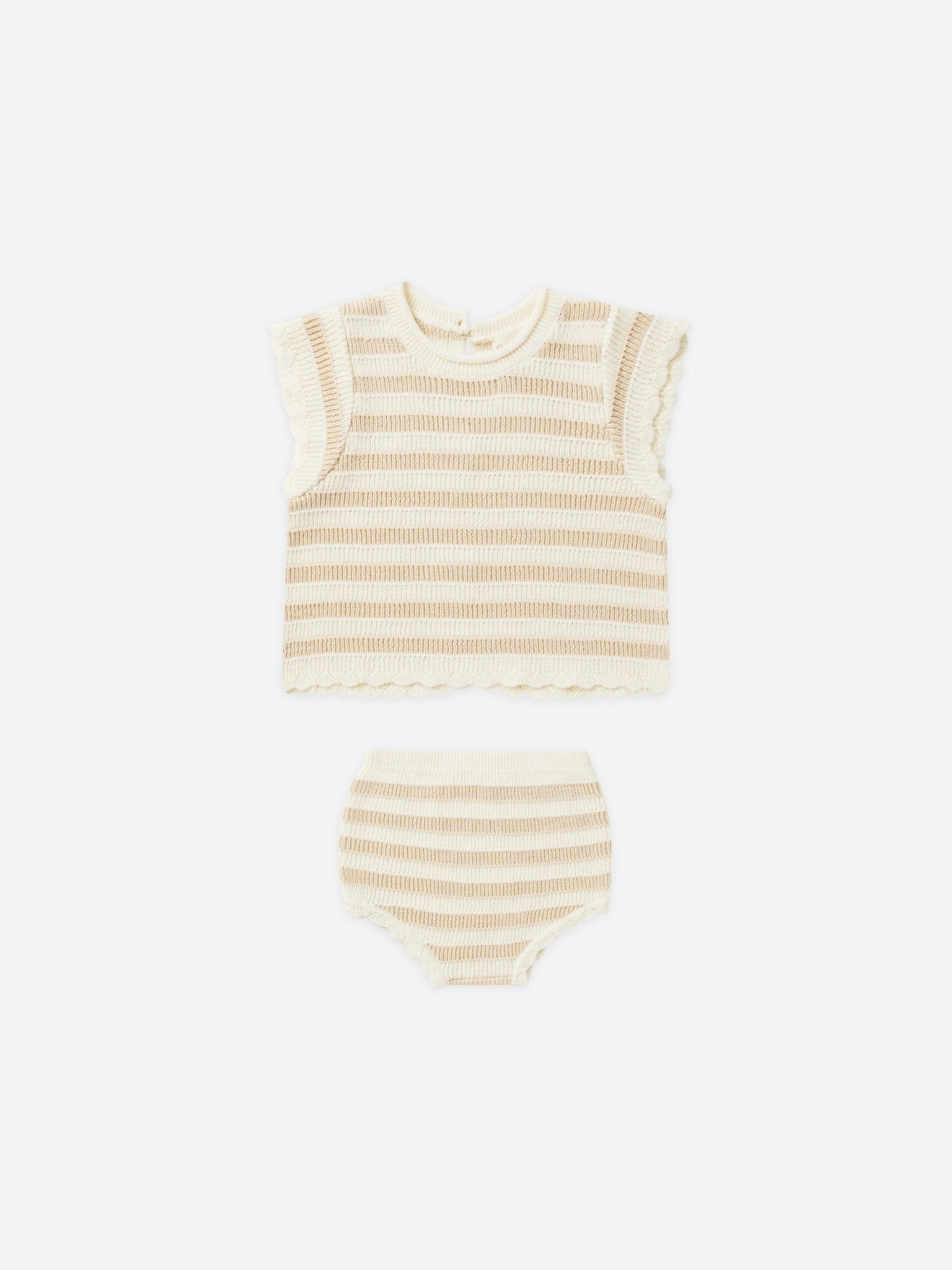 Scallop Knit Baby Set || Sand Stripe - Rylee + Cru Canada