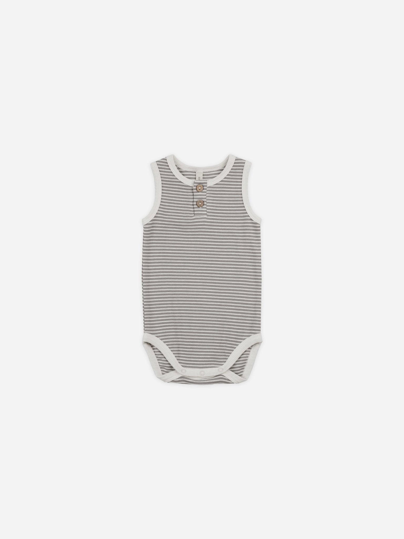 Sleeveless Henley Bodysuit || Lagoon Micro Stripe - Rylee + Cru Canada