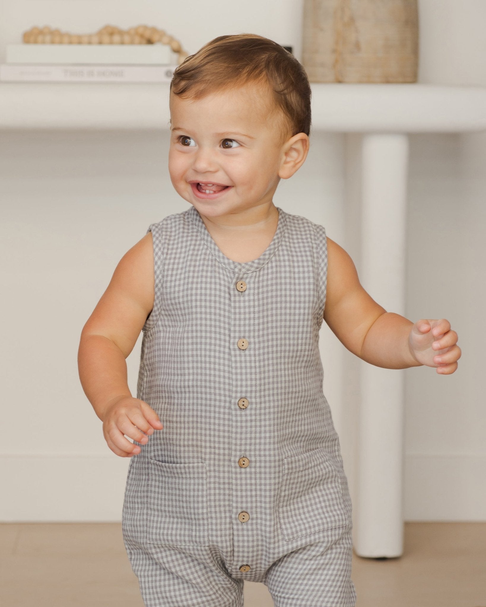 Sleeveless Pocketed Jumpsuit || Blue Gingham* - Rylee + Cru Canada