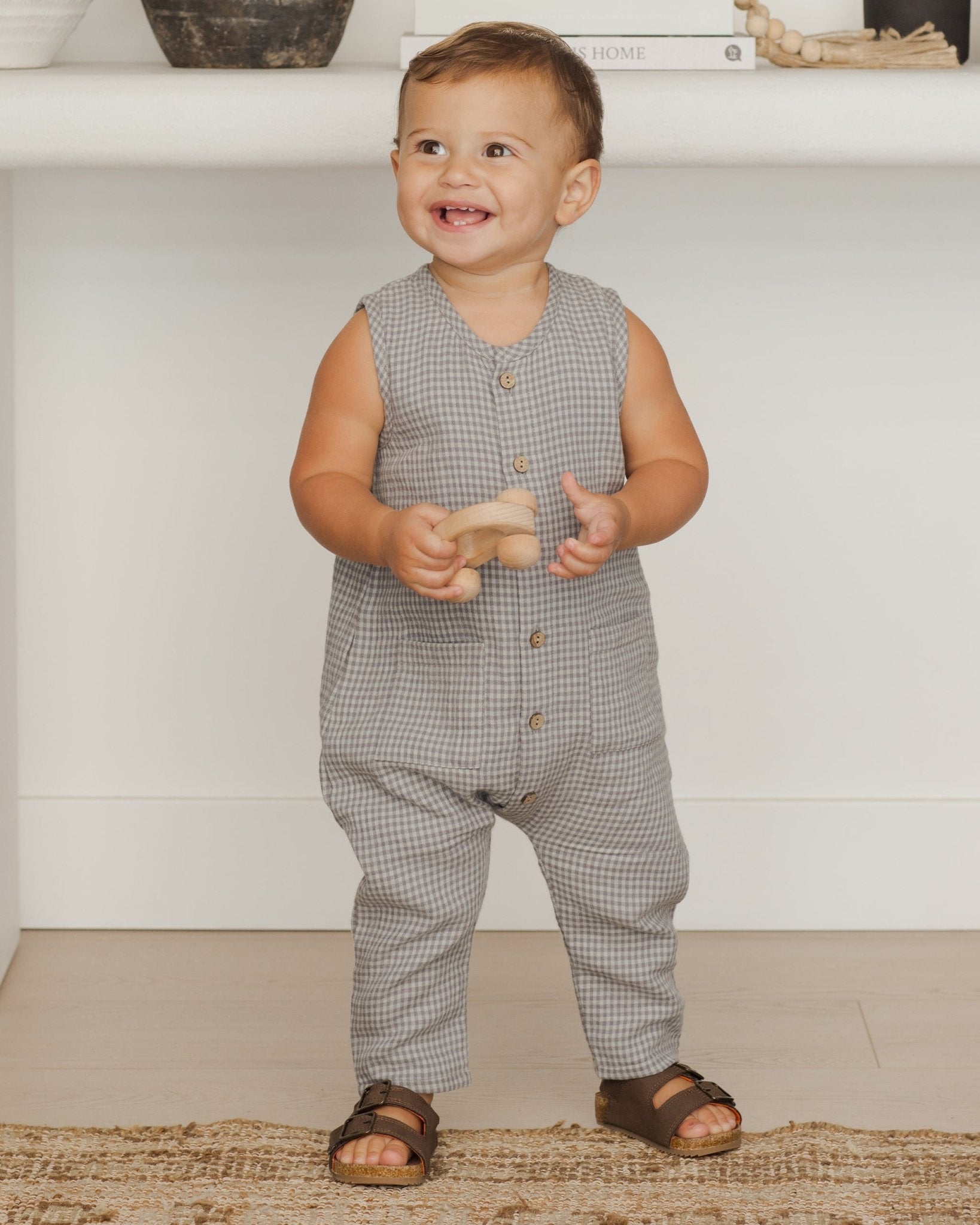 Sleeveless Pocketed Jumpsuit || Blue Gingham* - Rylee + Cru Canada