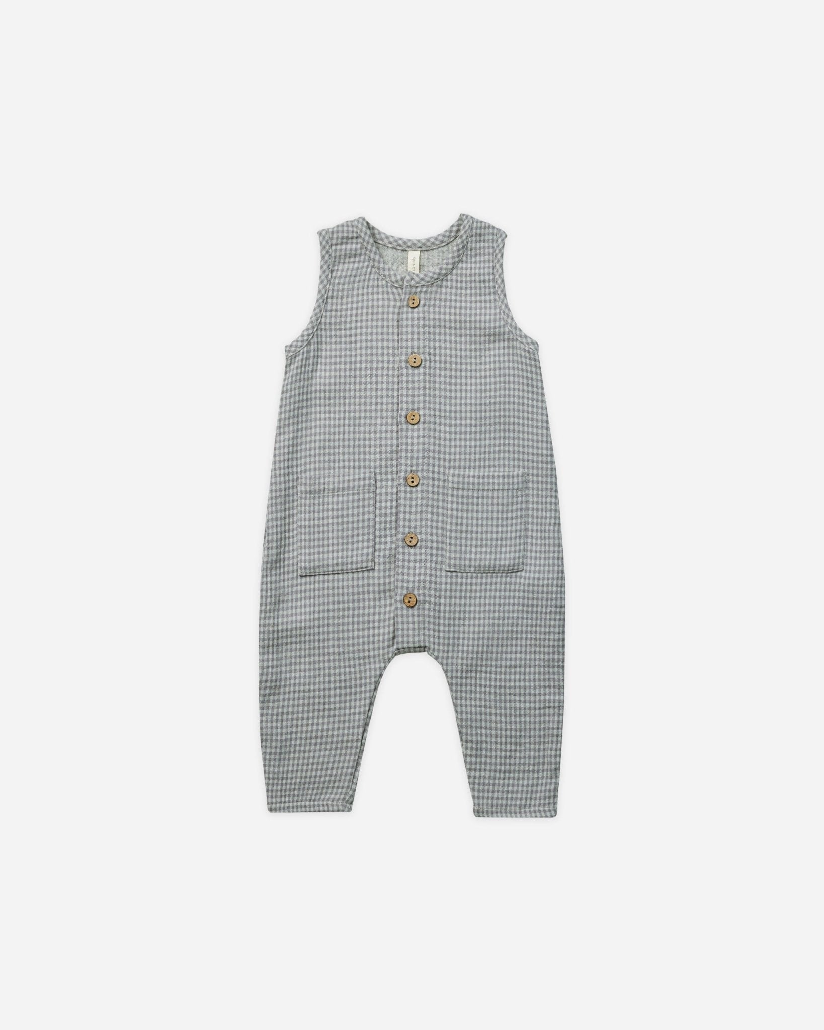 Sleeveless Pocketed Jumpsuit || Blue Gingham* - Rylee + Cru Canada