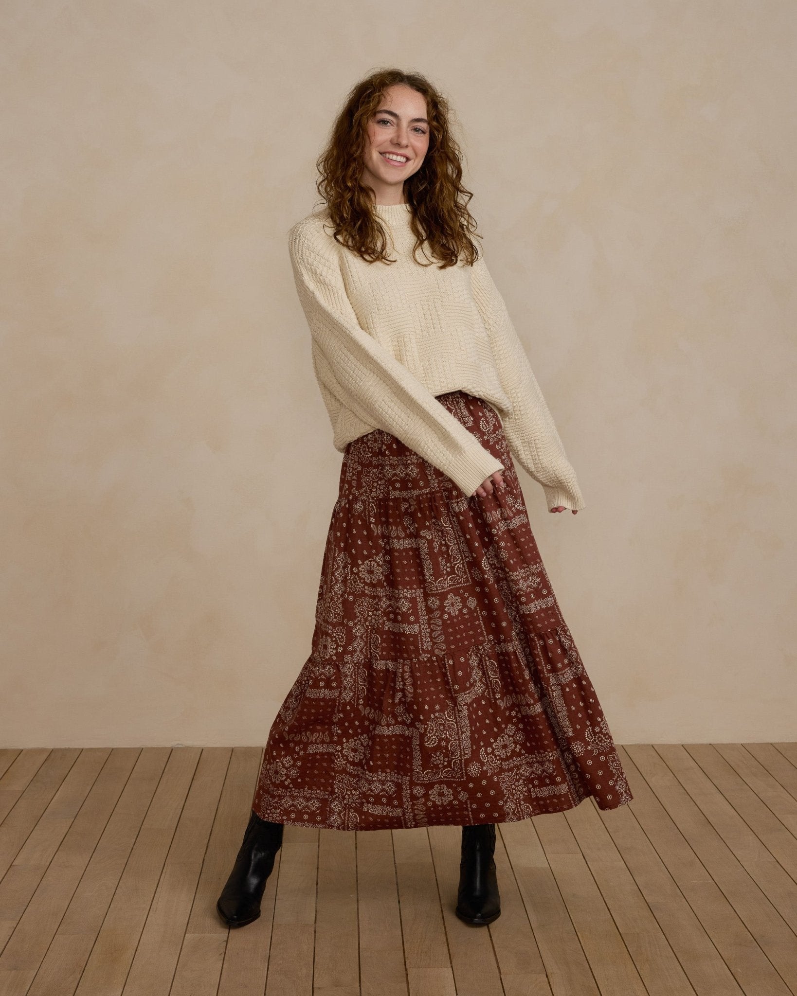 Tiered Midi Skirt | Brick Bandana - Rylee + Cru Canada