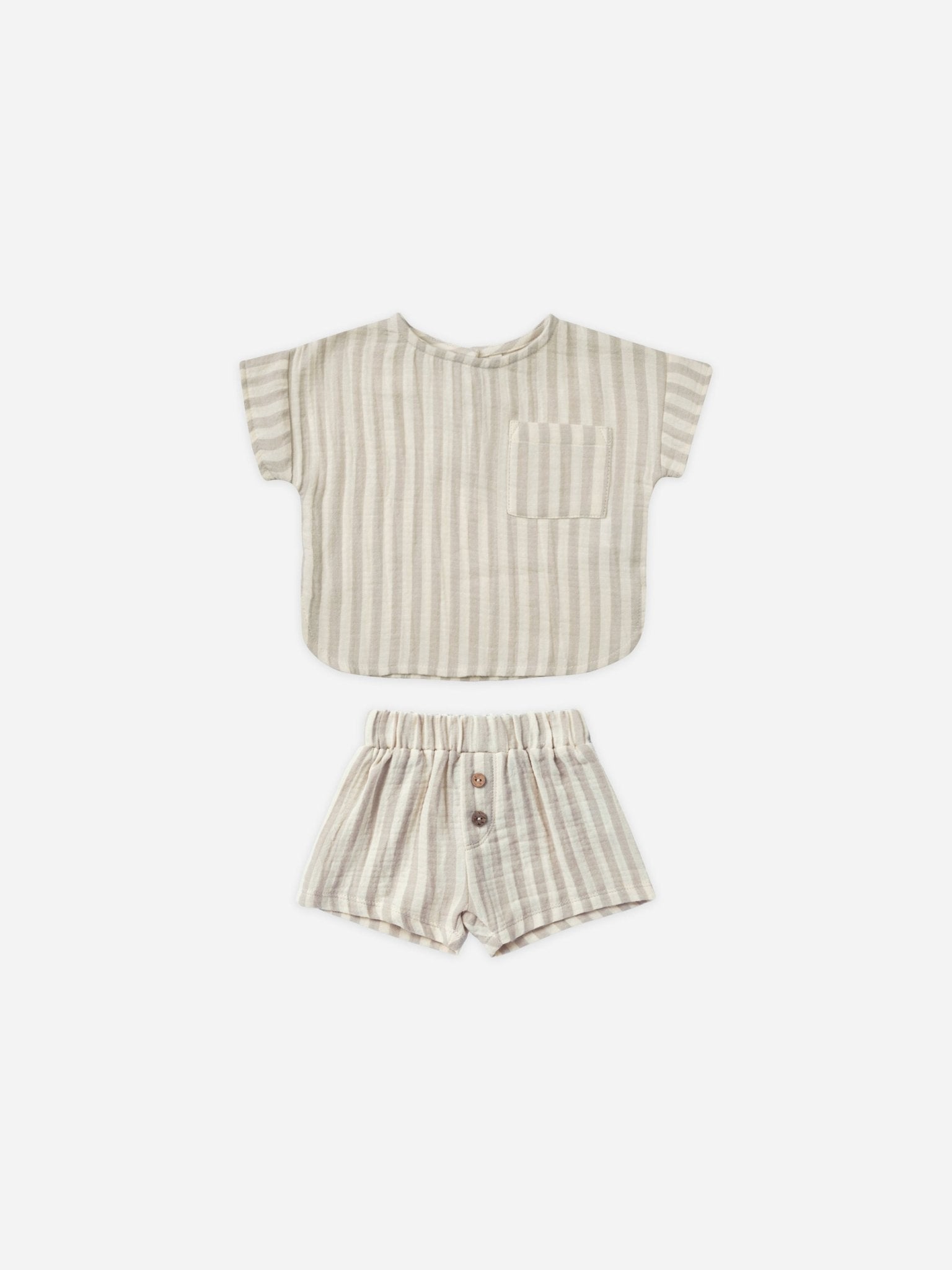 Woven Boxy Top + Short Set || Ash Stripe - Rylee + Cru Canada