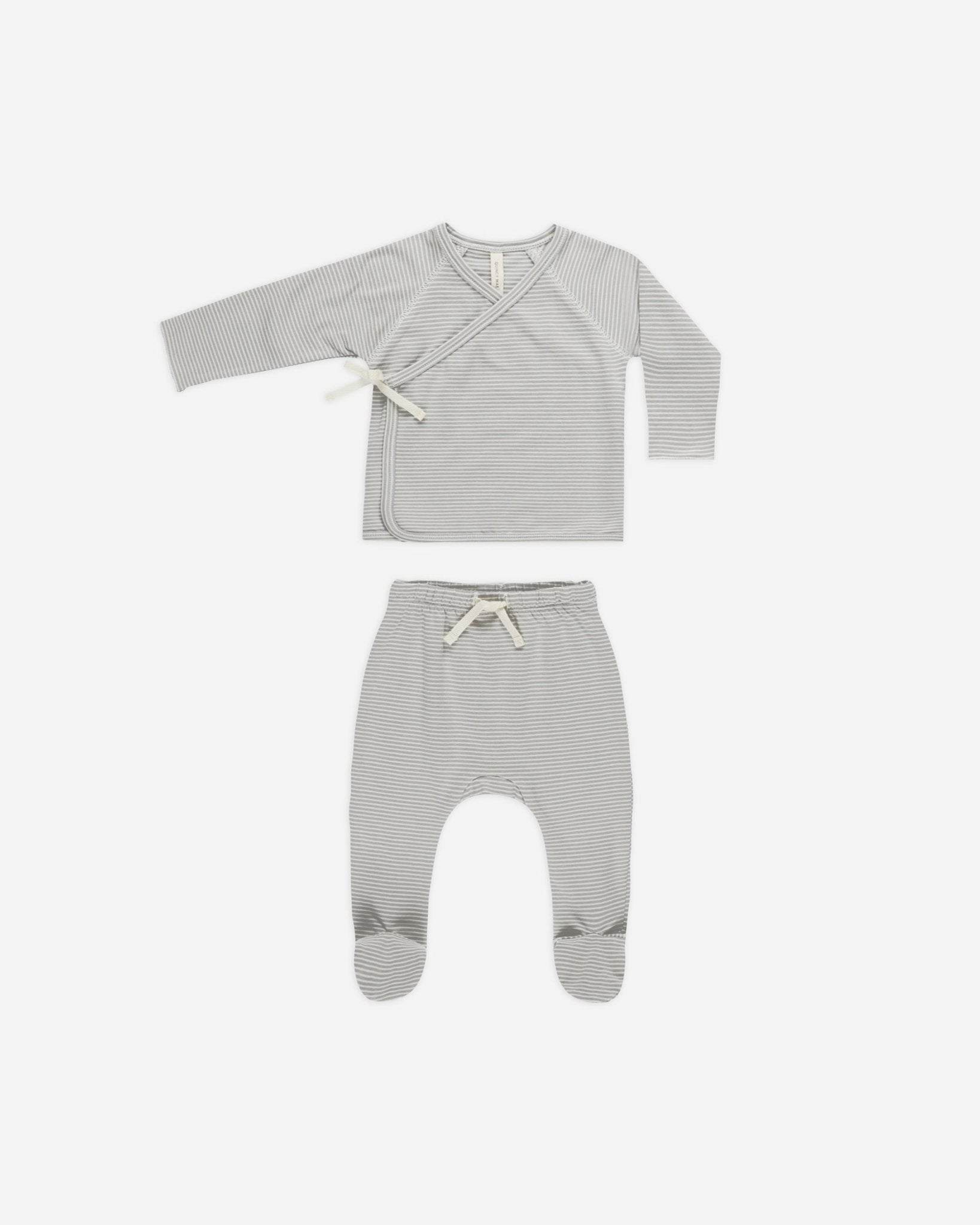 Wrap Top + Footed Pant Set || Blue Micro Stripe - Rylee + Cru Canada