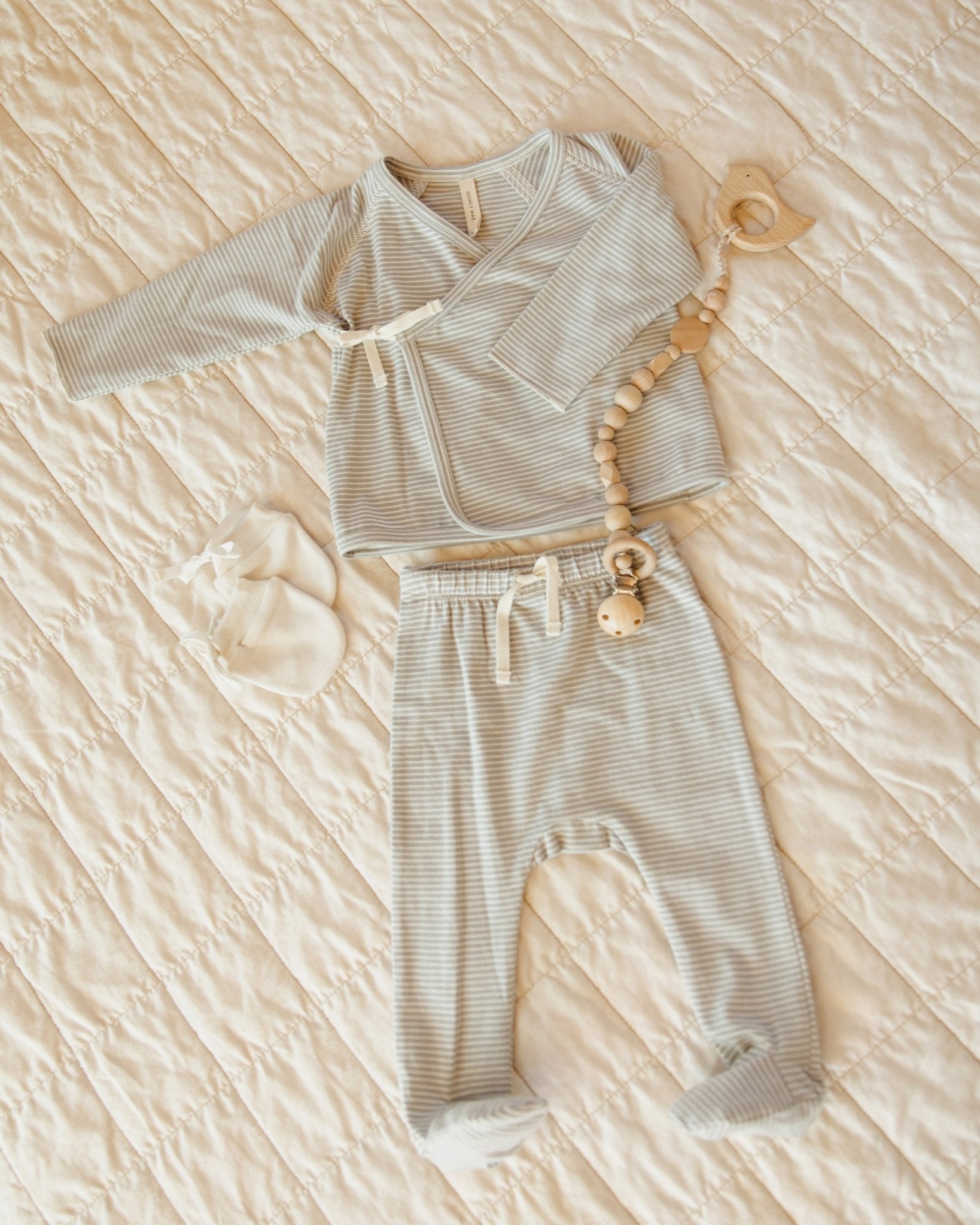 Wrap Top + Footed Pant Set || Blue Micro Stripe - Rylee + Cru Canada