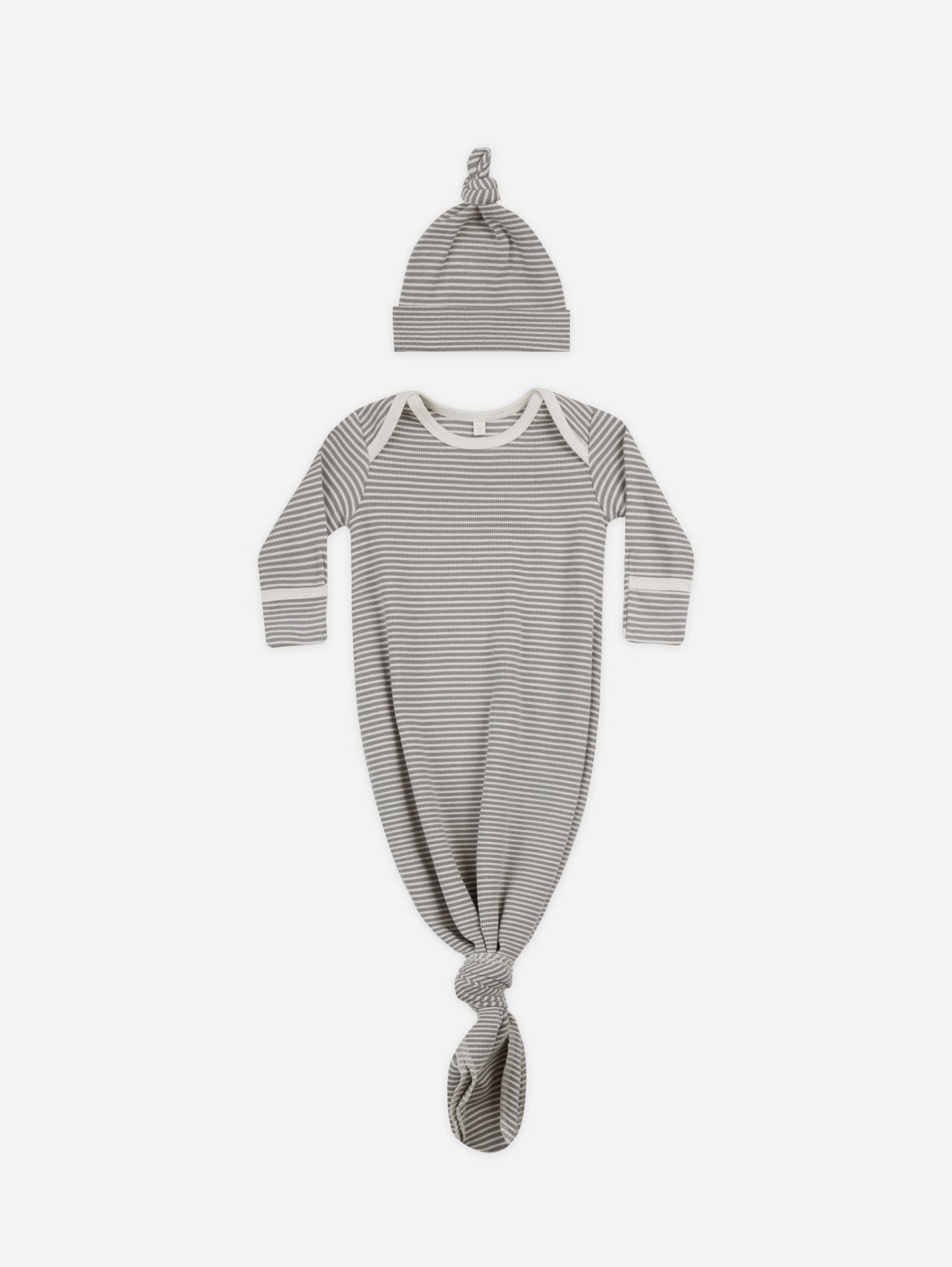 Knotted Baby Gown + Hat Set || Lagoon Micro Stripe - Rylee + Cru Canada