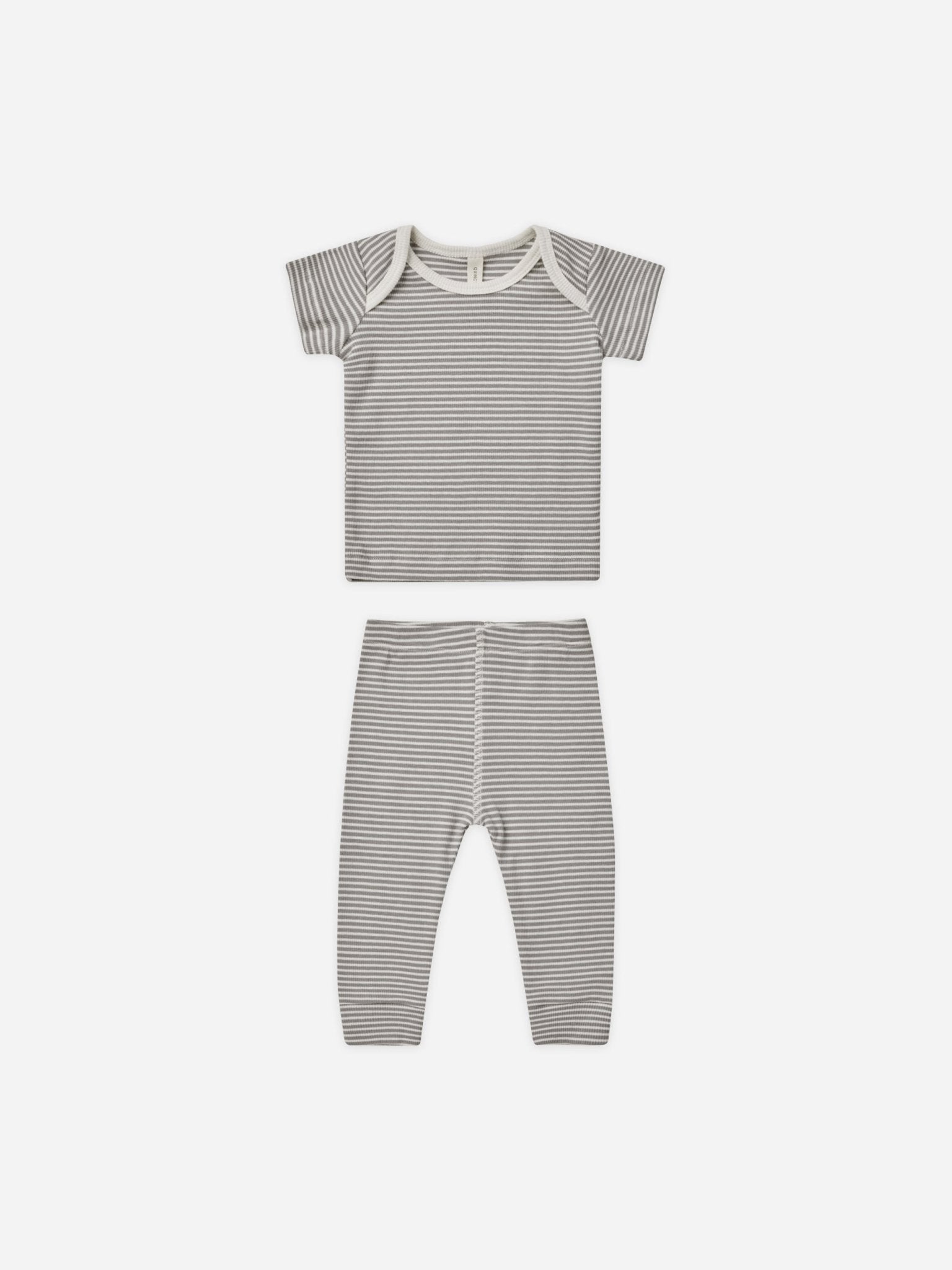 Ribbed Short Sleeve Tee + Legging Set || Lagoon Micro Stripe - Rylee + Cru Canada